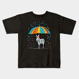 Zebra Rainy Day With Umbrella Kids T-Shirt